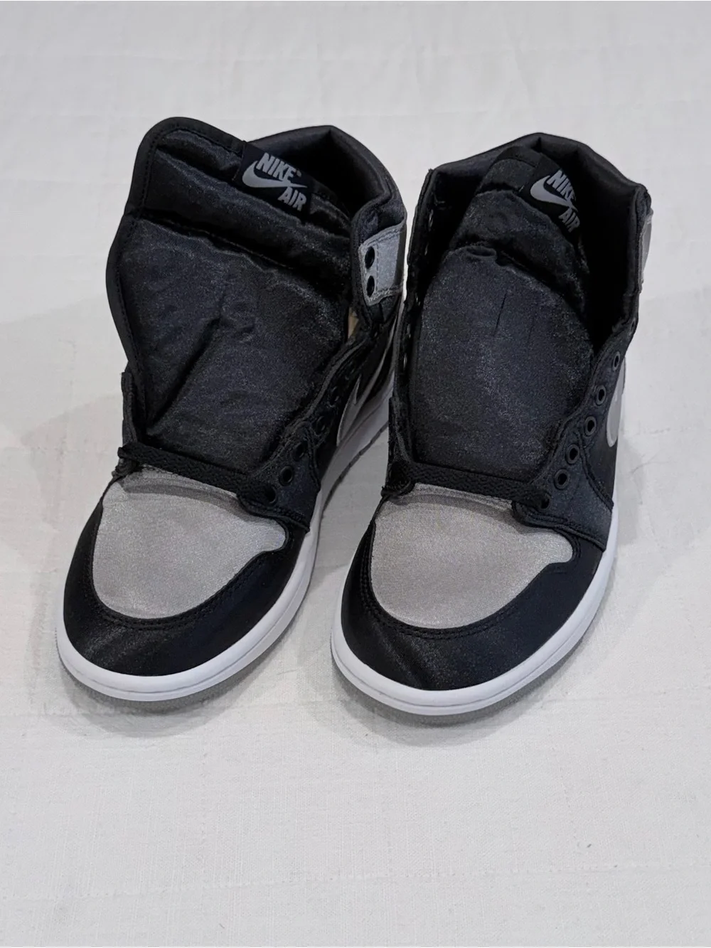 Nike Air Jordan 1 Retro Hi OG Mid Black Silver Grey White Satin Shadow Sneakers